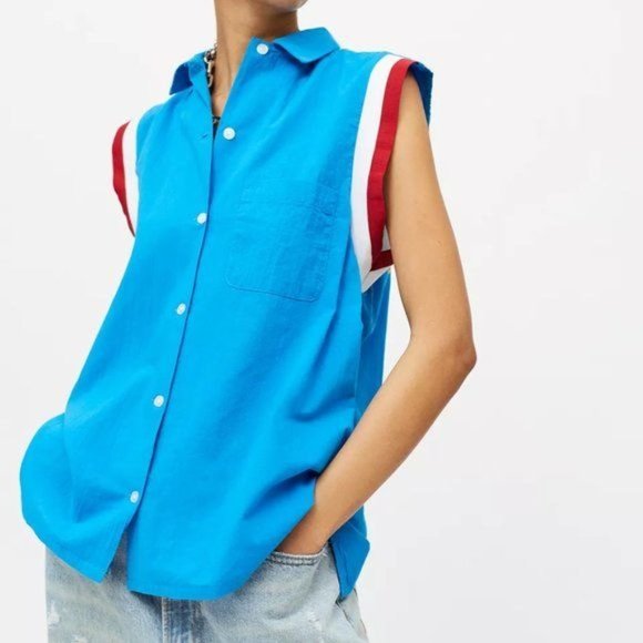 UO Wayne Embroidered Undefeated Broken Heart VarsitySleeveless Button Down Shirt - Picture 8 of 12